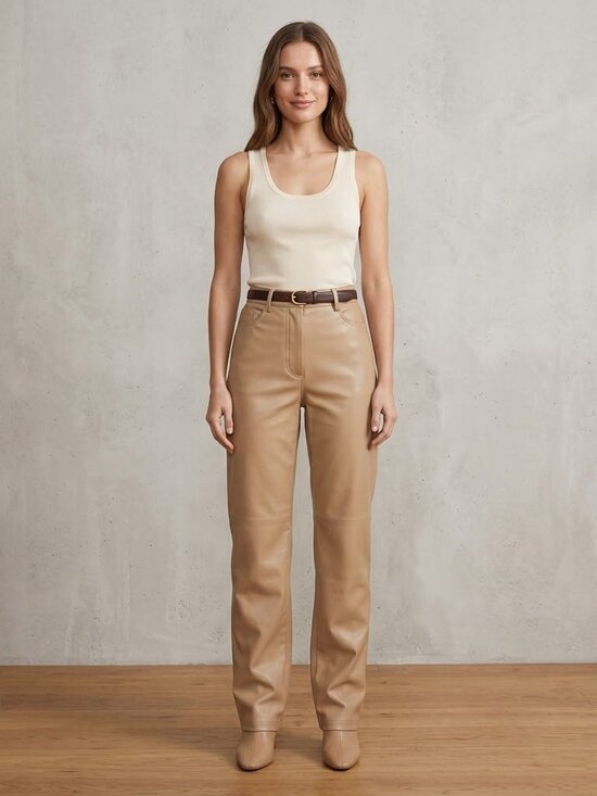 Wilfred Pants - Wilfred Beige Faux Leather Trousers US 0